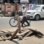 A manhole was damaged in the middle of the road near the Kotipalli Bus Stop at Kokkondavari Street in Rajamahendravaram.